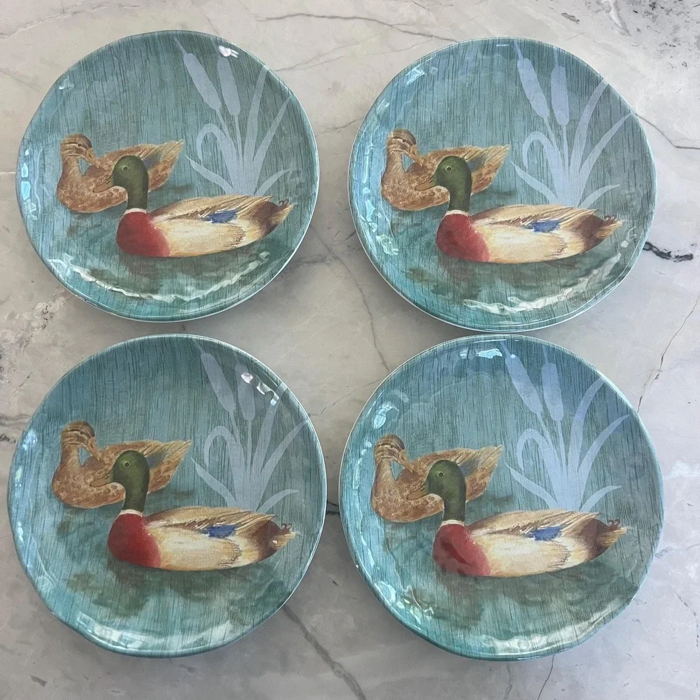 Set‎ of 4 melamine dessert plates adorable ducks Cottagecore